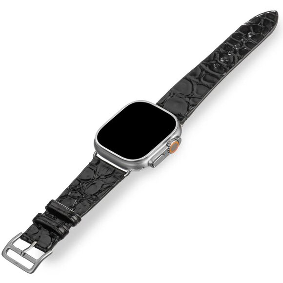 Luxury Alligator Leather Watch Band – Handmade Black Shiny Color main image 5